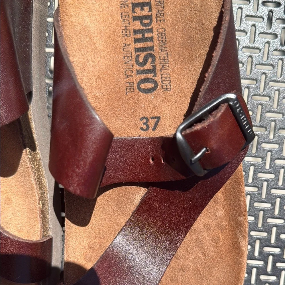 Mephisto Brown Sandals with Cork Footbed and Bow Detail - Picture 5 of 5